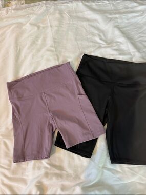 High-Rise Bike/Exercise Shorts in Mauve and Black 2 pr